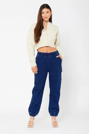 High-rise cotton knit cargo joggers