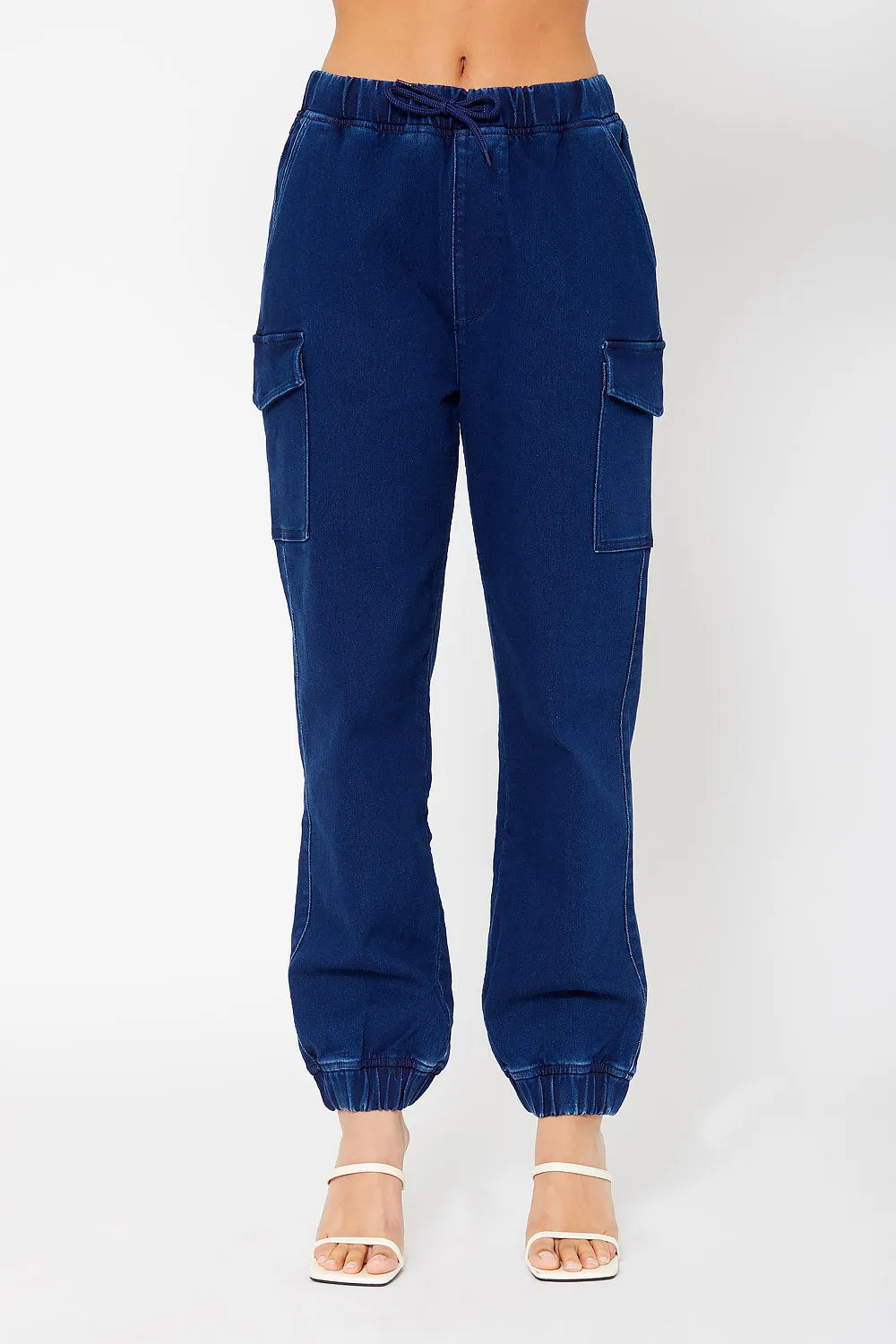 High-rise cotton knit cargo joggers