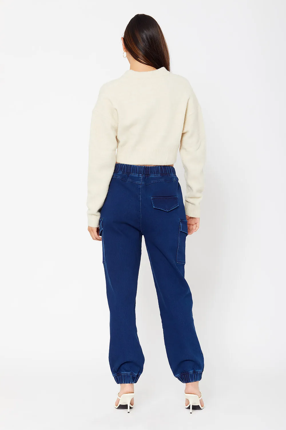 High-rise cotton knit cargo joggers