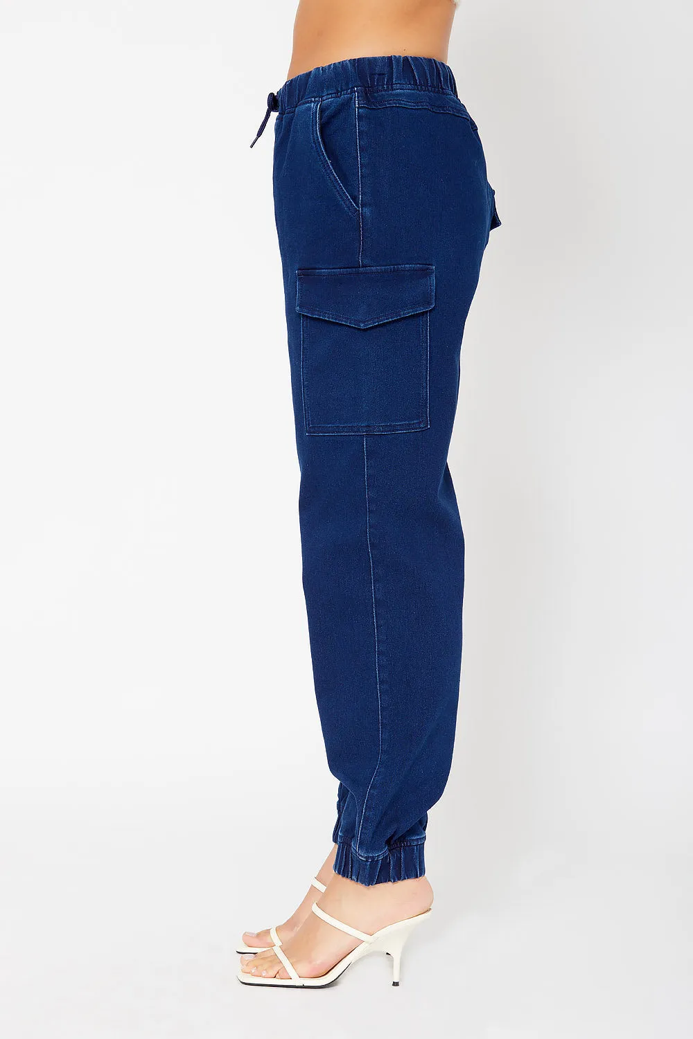 High-rise cotton knit cargo joggers