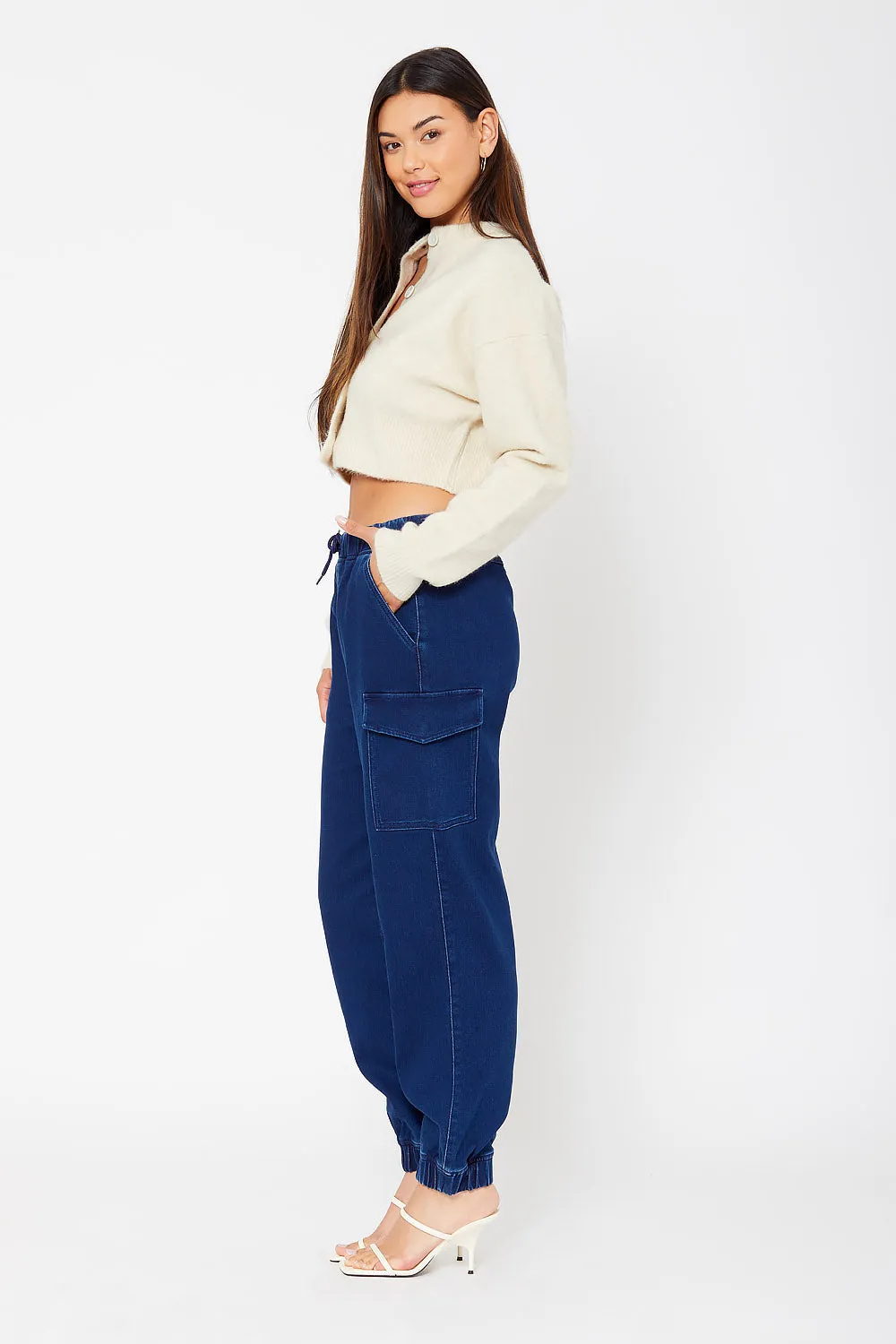 High-rise cotton knit cargo joggers