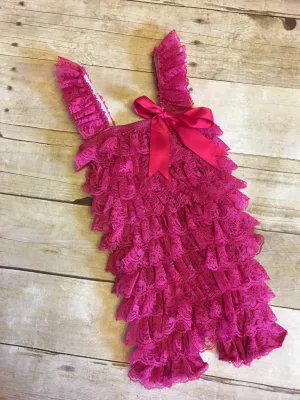Hot Pink Lace Romper