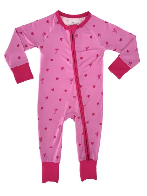 In My Jammers Pink Heart & Bow Zipper Romper