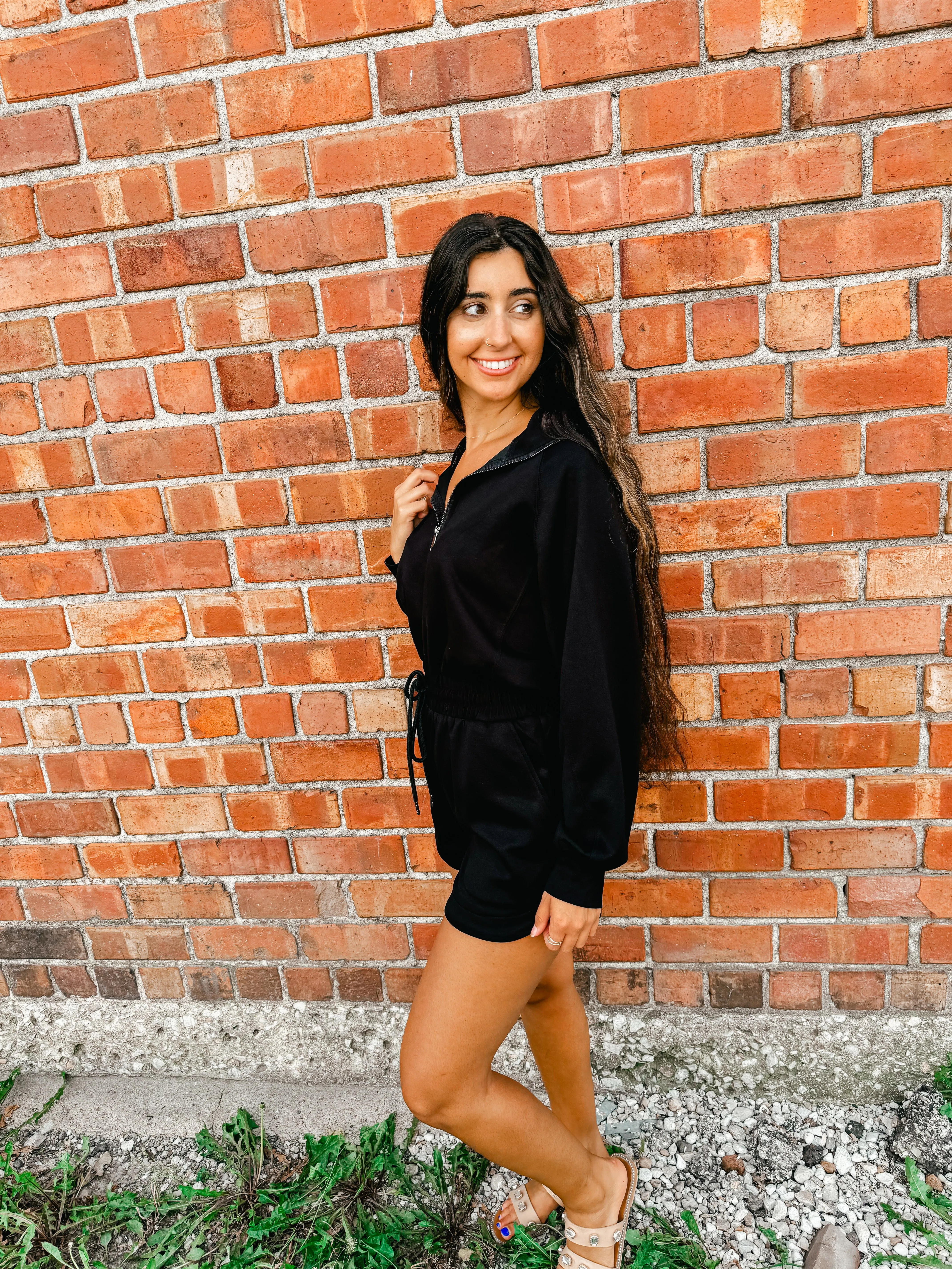 Ingrid- Long Sleeve Zip Collared Romper