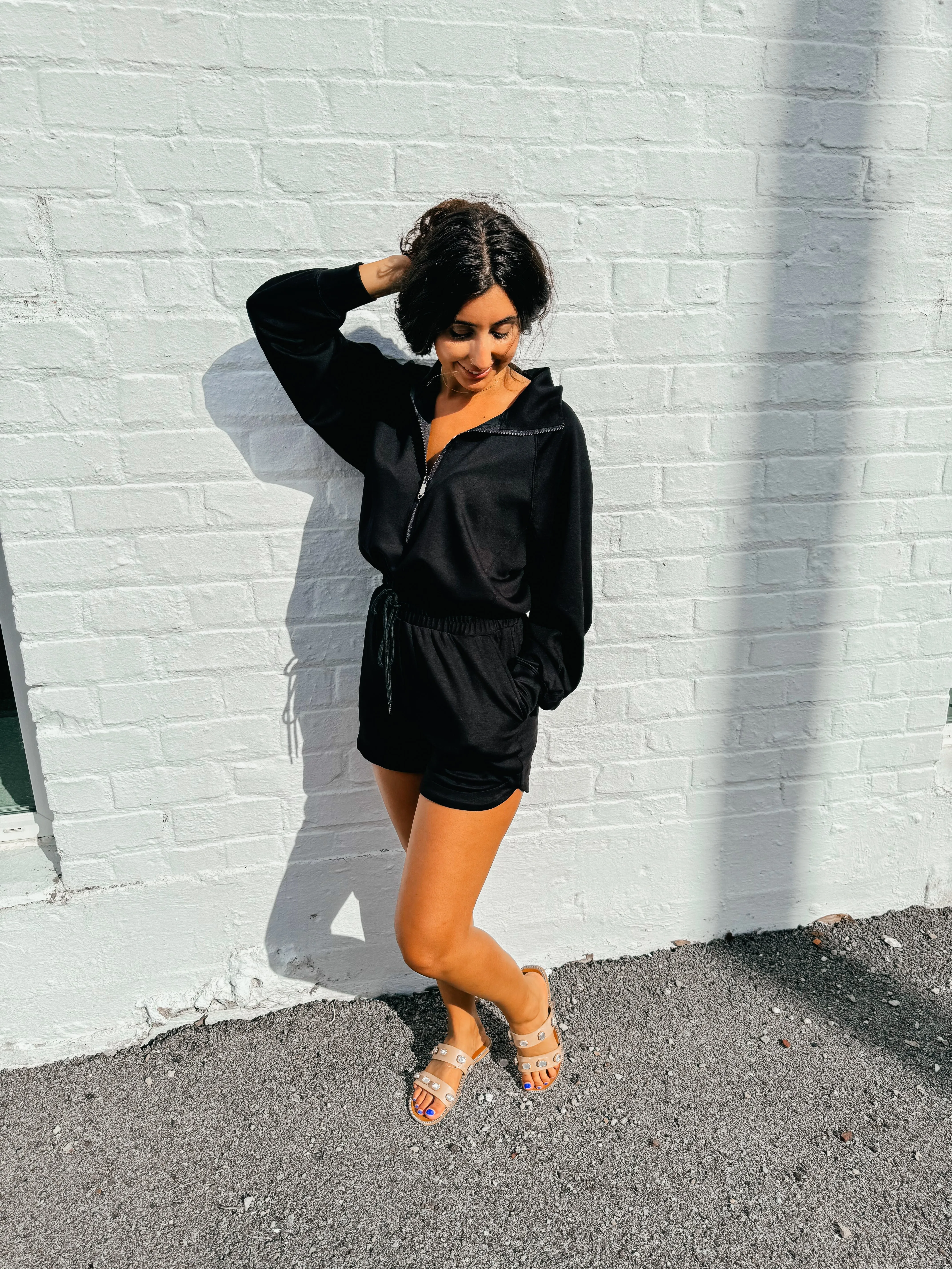 Ingrid- Long Sleeve Zip Collared Romper