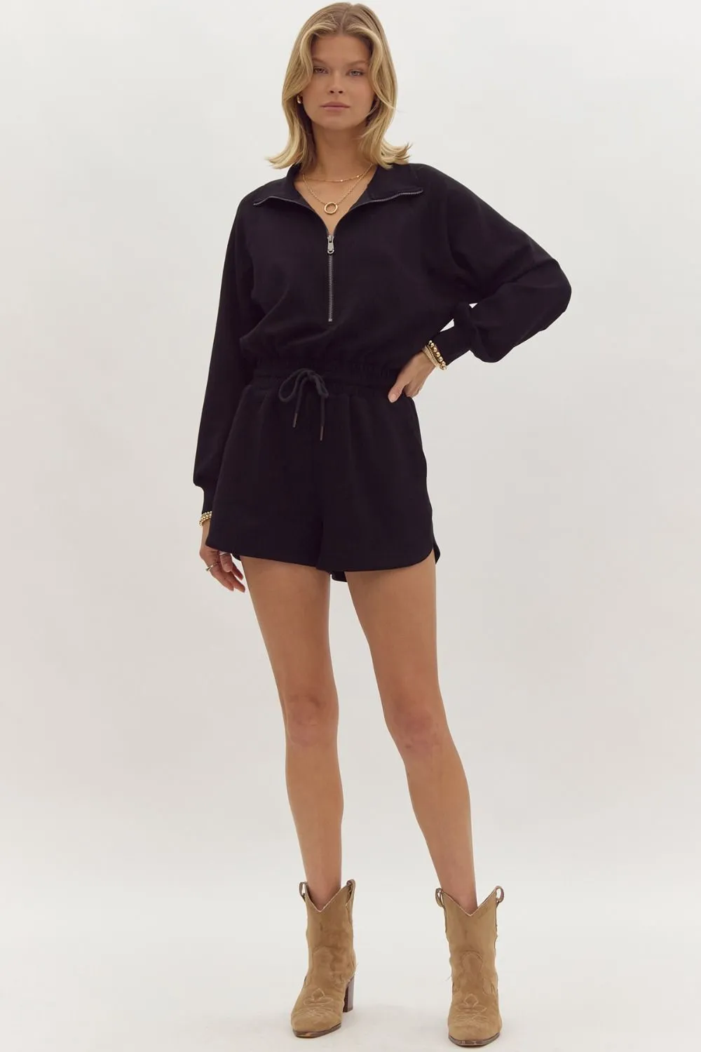 Ingrid- Long Sleeve Zip Collared Romper