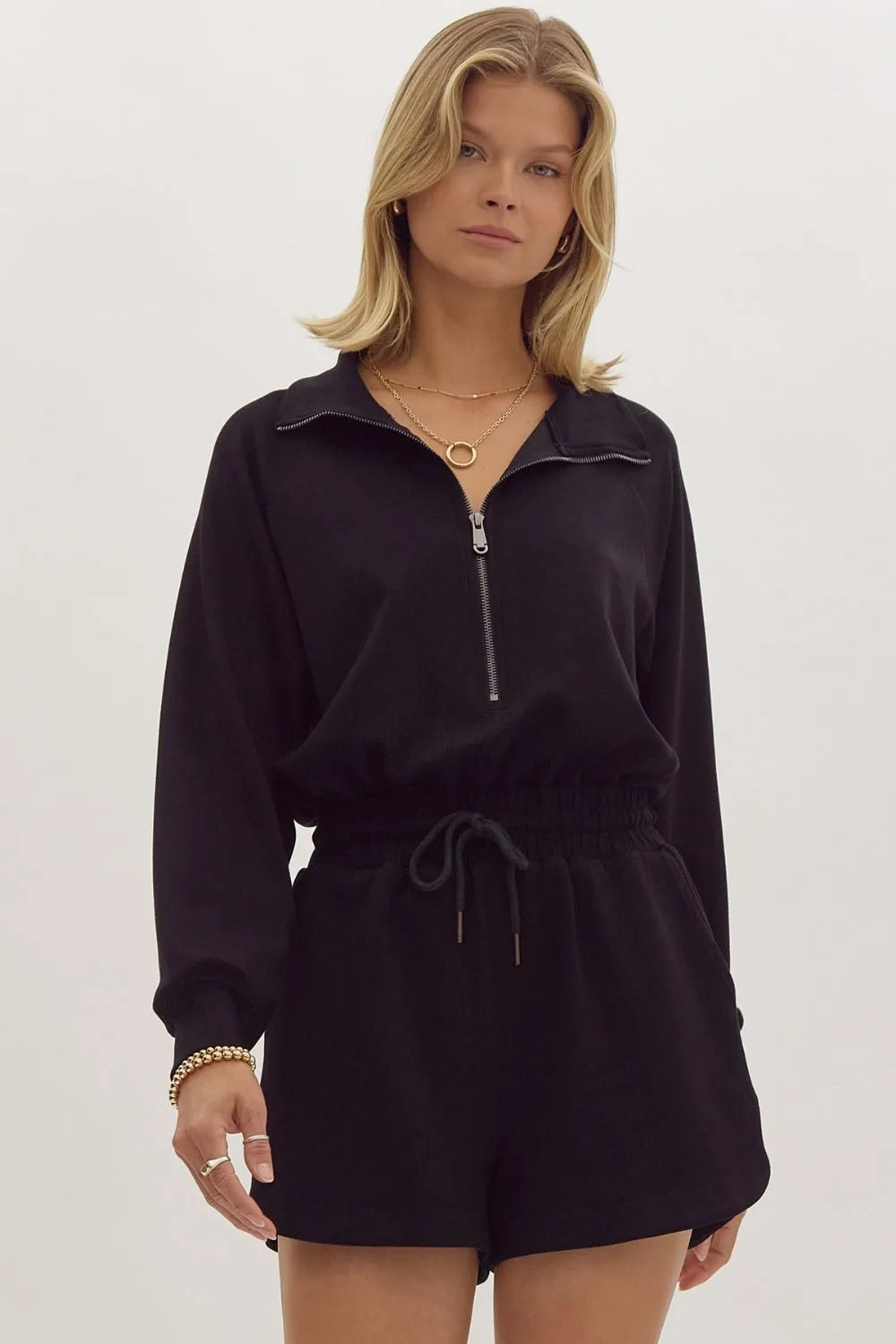 Ingrid- Long Sleeve Zip Collared Romper