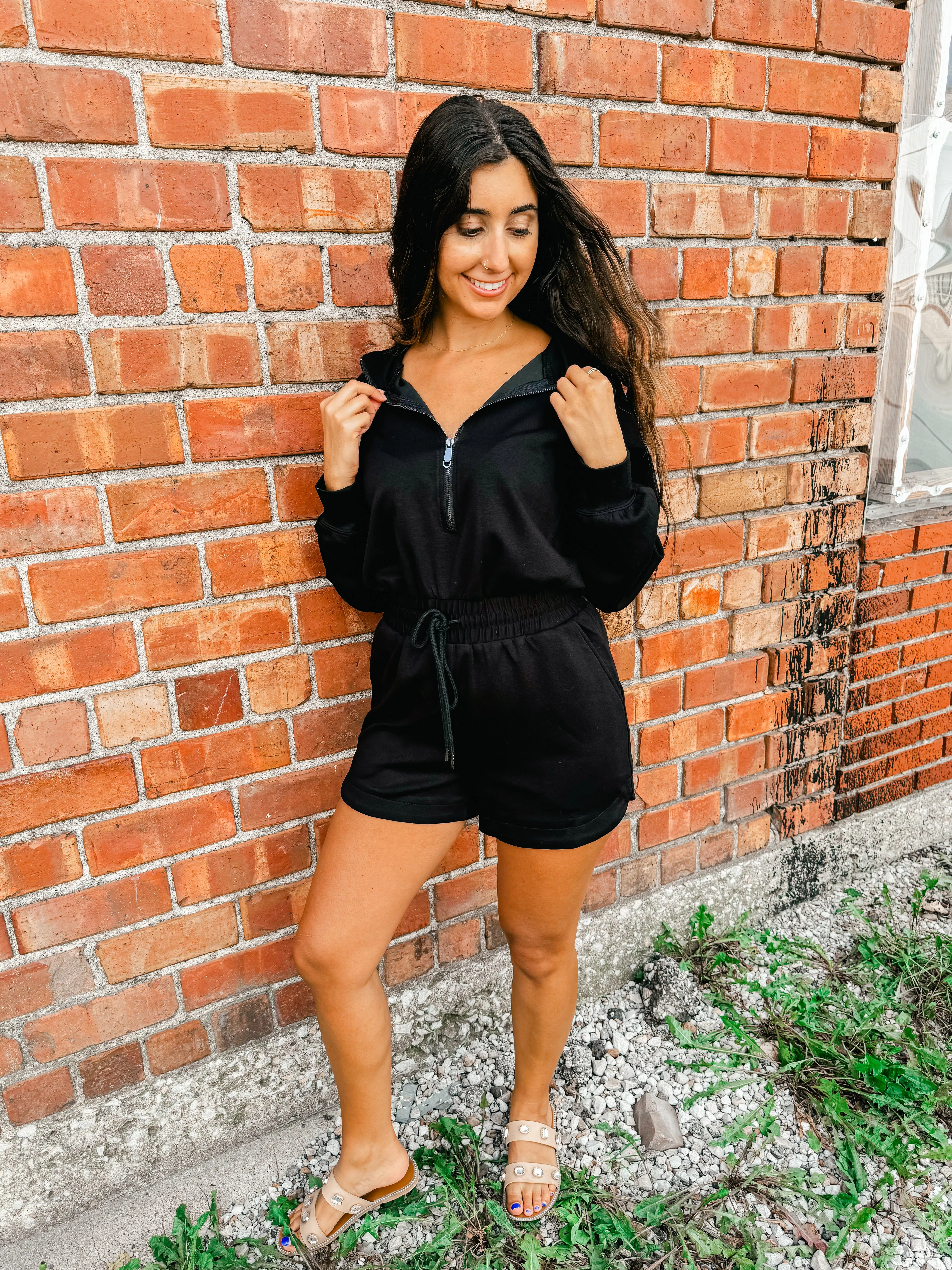 Ingrid- Long Sleeve Zip Collared Romper