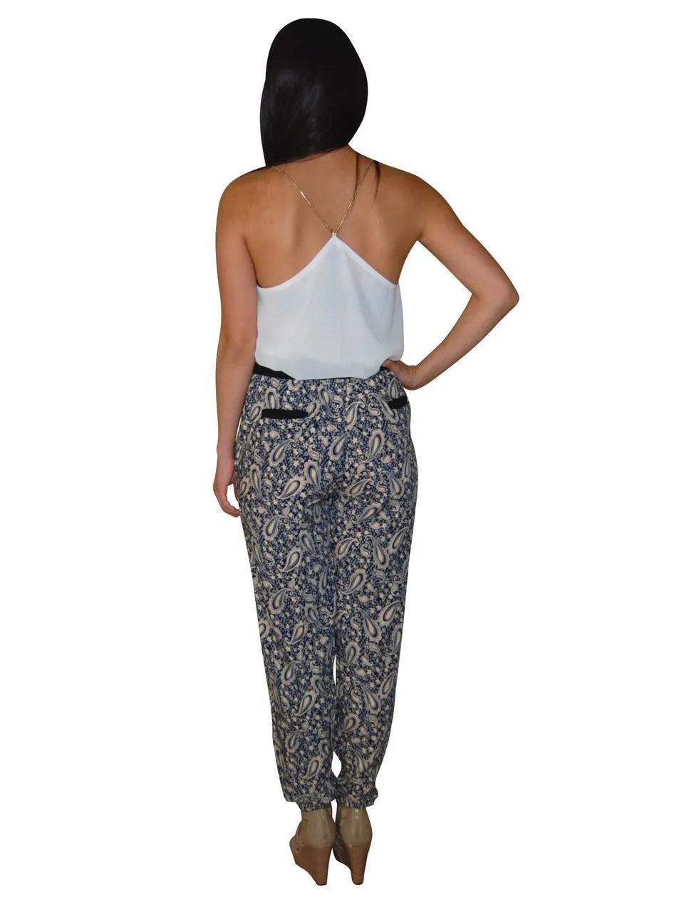 Jogger Pants Printed  Paisley Pale Pink Navy