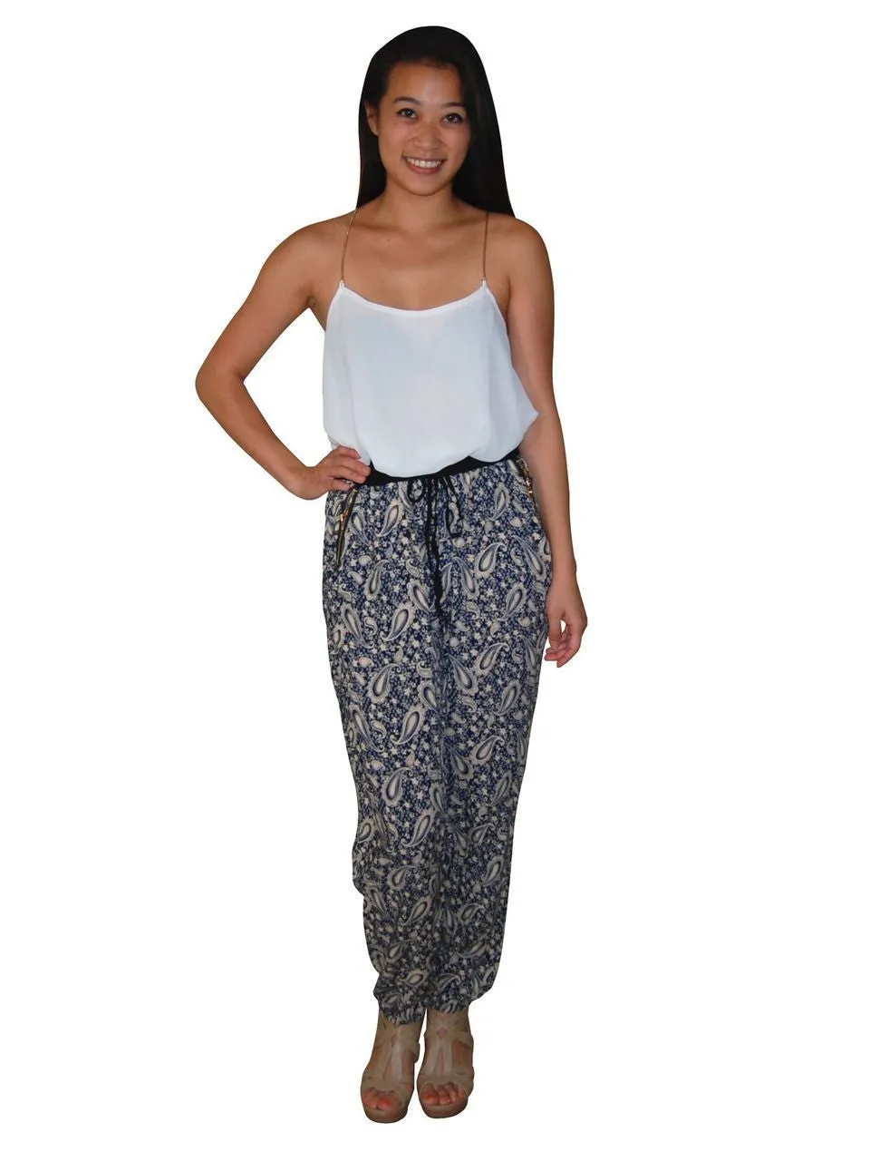 Jogger Pants Printed  Paisley Pale Pink Navy