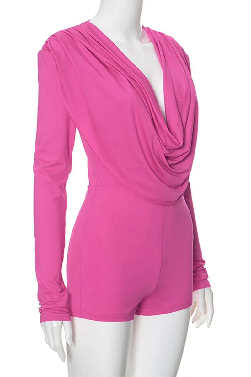 JR3418 Draped Long Sleeve Rompers