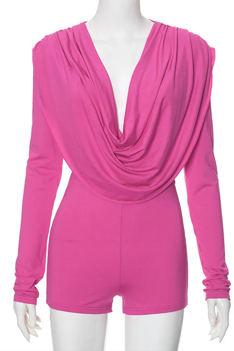 JR3418 Draped Long Sleeve Rompers