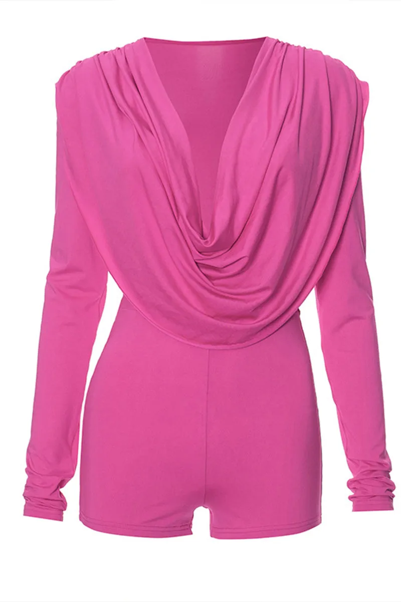 JR3418 Draped Long Sleeve Rompers