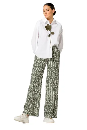 KHAKI FLOWER DETAIL OVERSIZED COTTON SHIRT