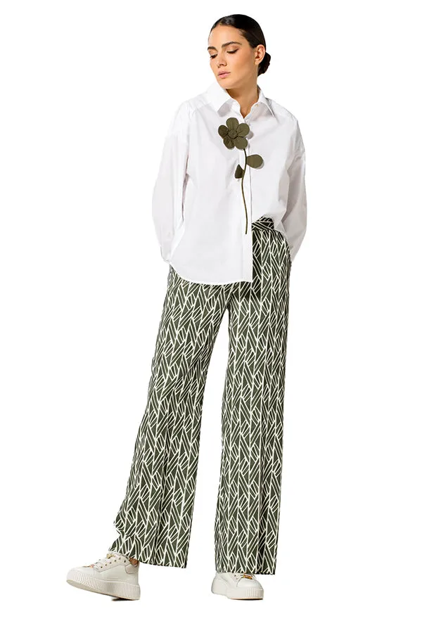 KHAKI FLOWER DETAIL OVERSIZED COTTON SHIRT
