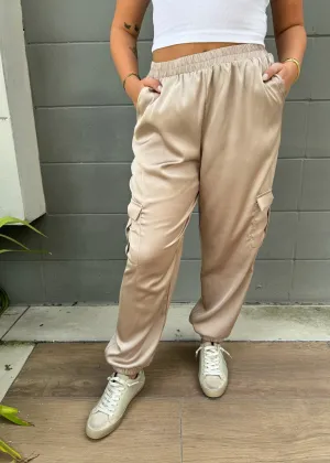 KLD Satin Cargo Joggers Champagne