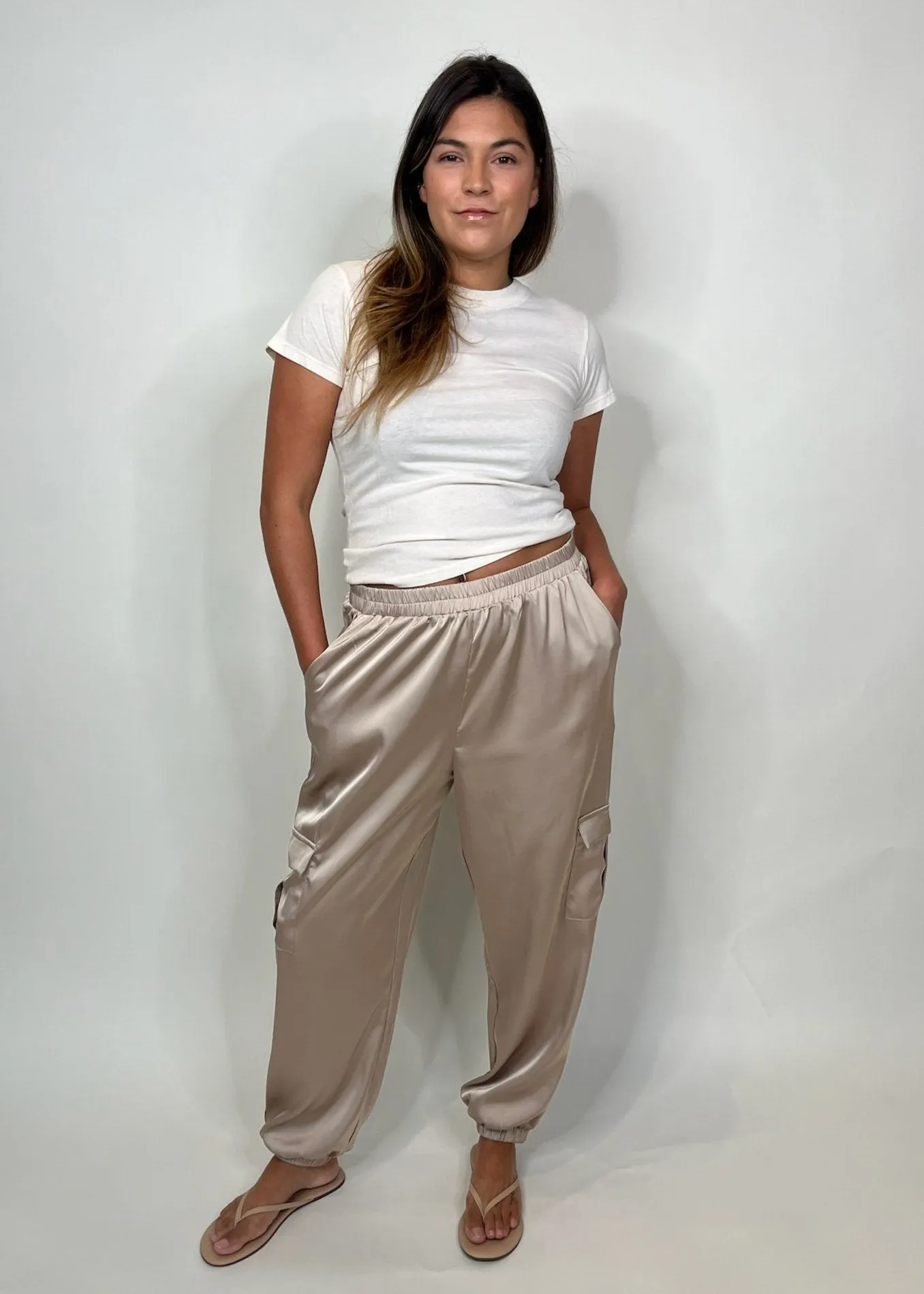 KLD Satin Cargo Joggers Champagne