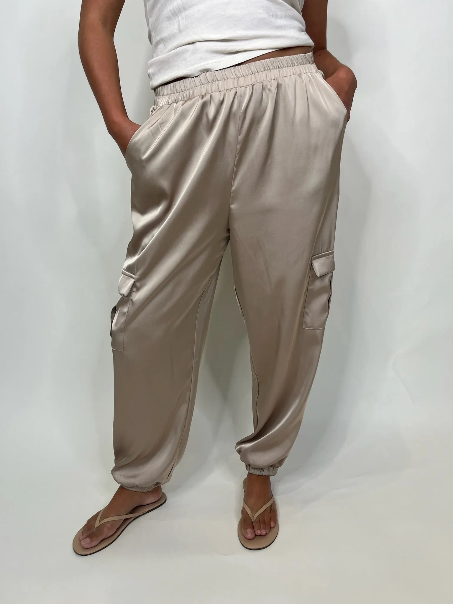KLD Satin Cargo Joggers Champagne