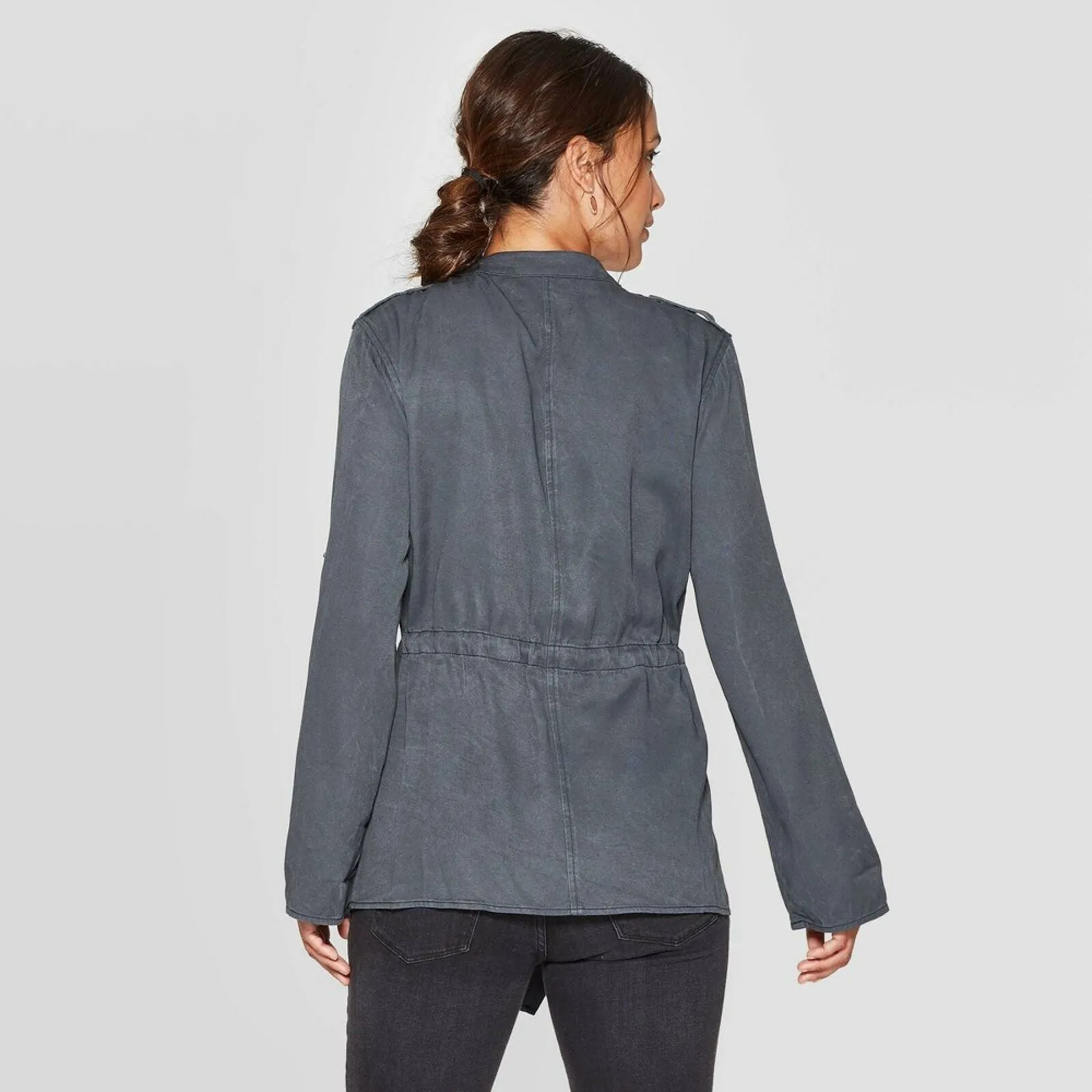 Knox Rose Cinch Waist Drapey Jacket With Rolltab Sleeve and Pockets