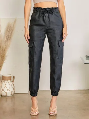 Leatherette Joggers: Black
