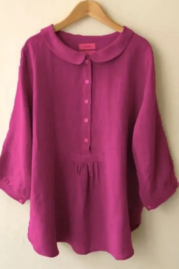 Linen Round Neck Button Front Blouse