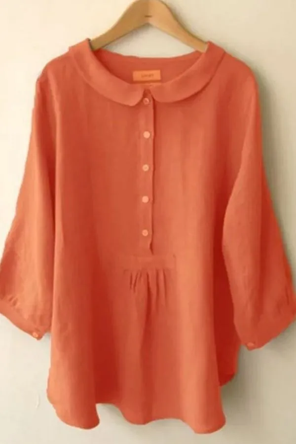 Linen Round Neck Button Front Blouse