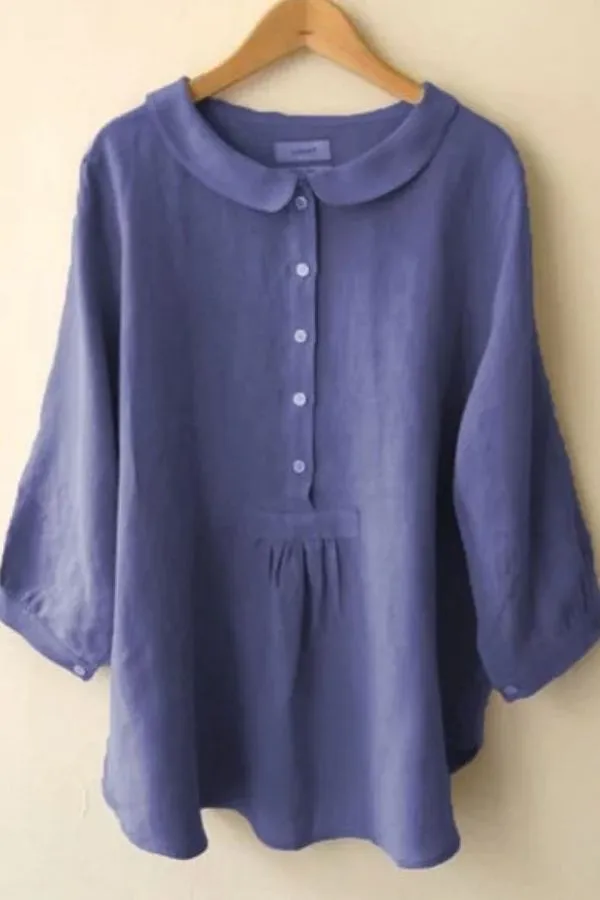 Linen Round Neck Button Front Blouse