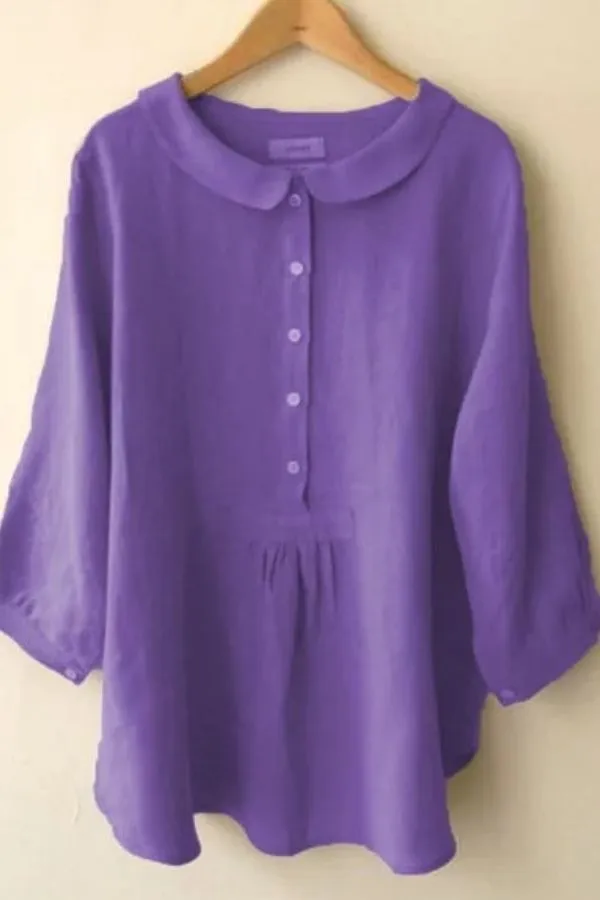 Linen Round Neck Button Front Blouse