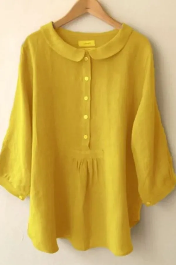 Linen Round Neck Button Front Blouse