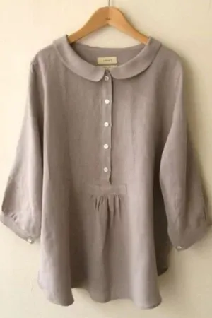 Linen Round Neck Button Front Blouse