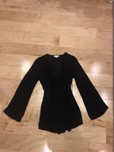 Long Bell Sleeve Tie Front Detail Romper