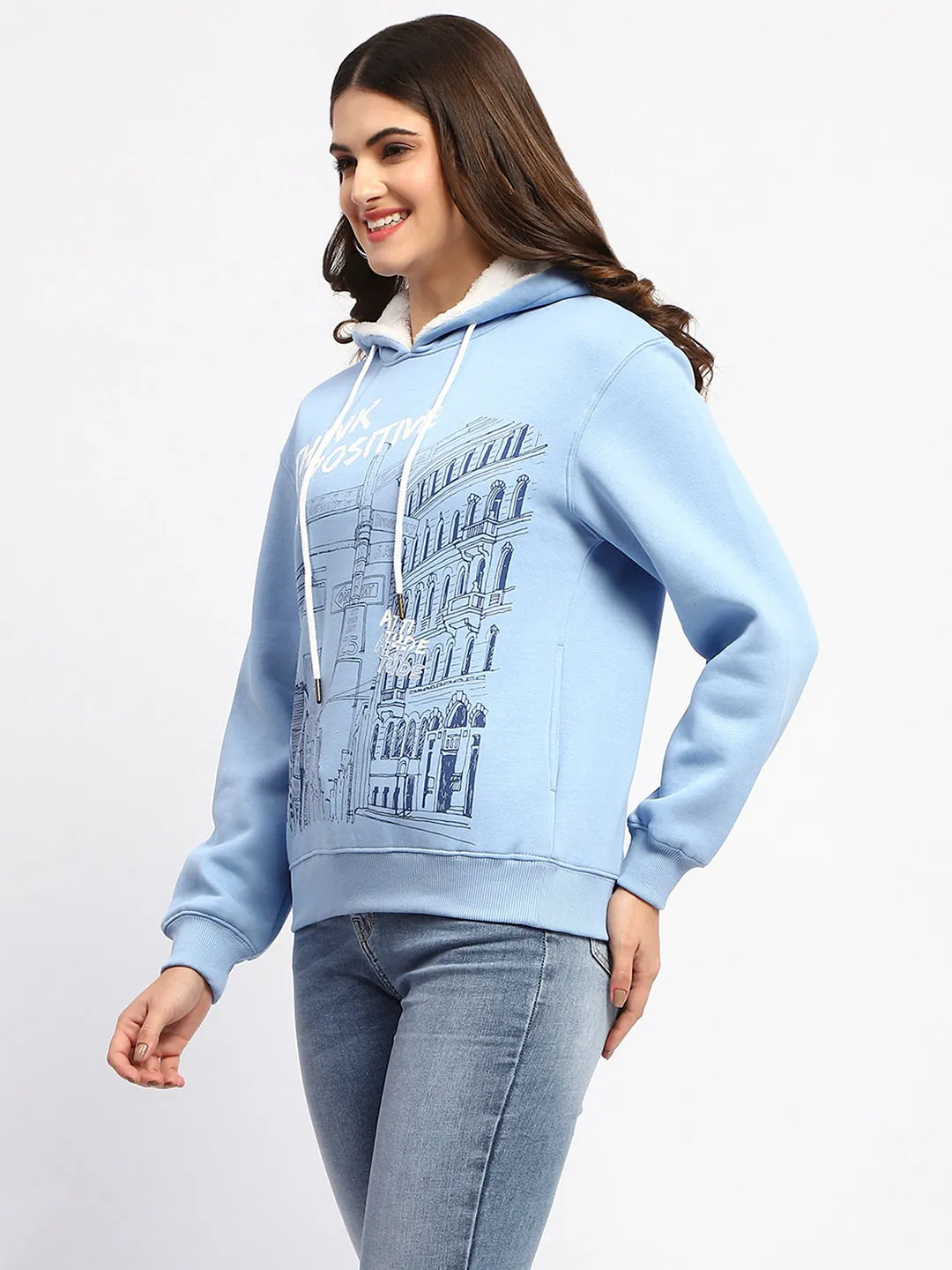 Madame Powder Blue Graphic Printed Hoodie Sweatshirt