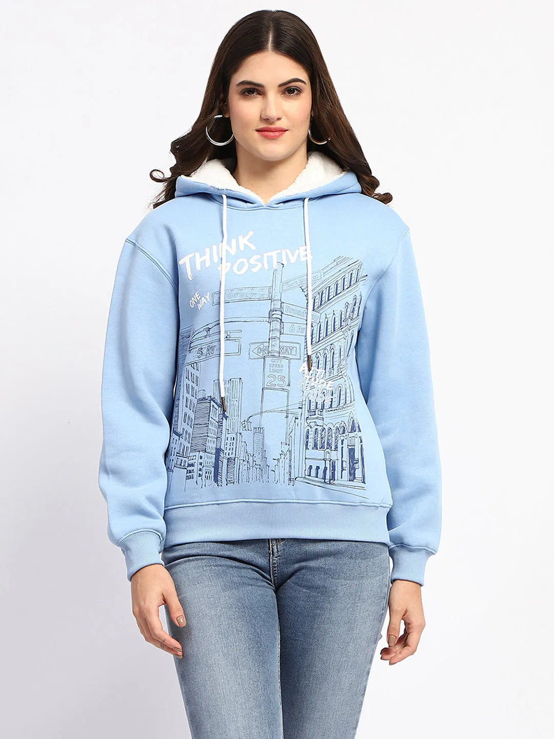 Madame Powder Blue Graphic Printed Hoodie Sweatshirt