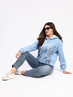 Madame Powder Blue Graphic Printed Hoodie Sweatshirt