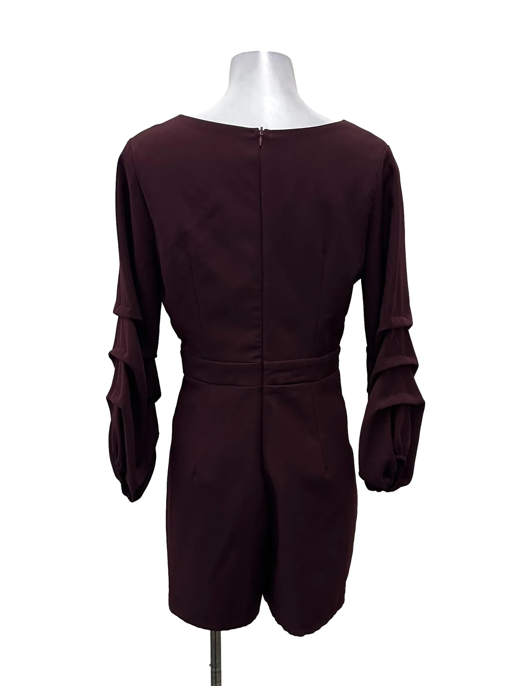 Maroon Ruched Sleeve Romper
