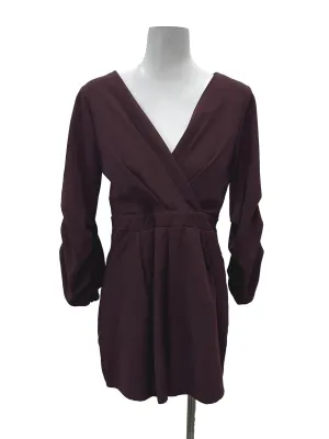 Maroon Ruched Sleeve Romper