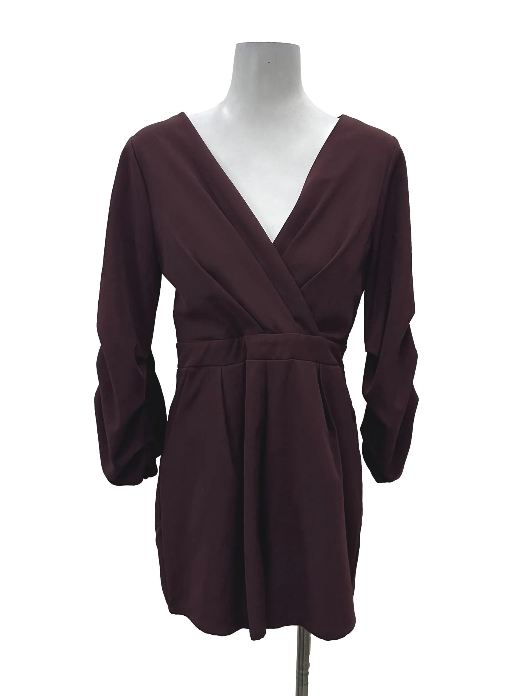 Maroon Ruched Sleeve Romper