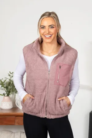 Mauve Zip-Up Front Sherpa Vest