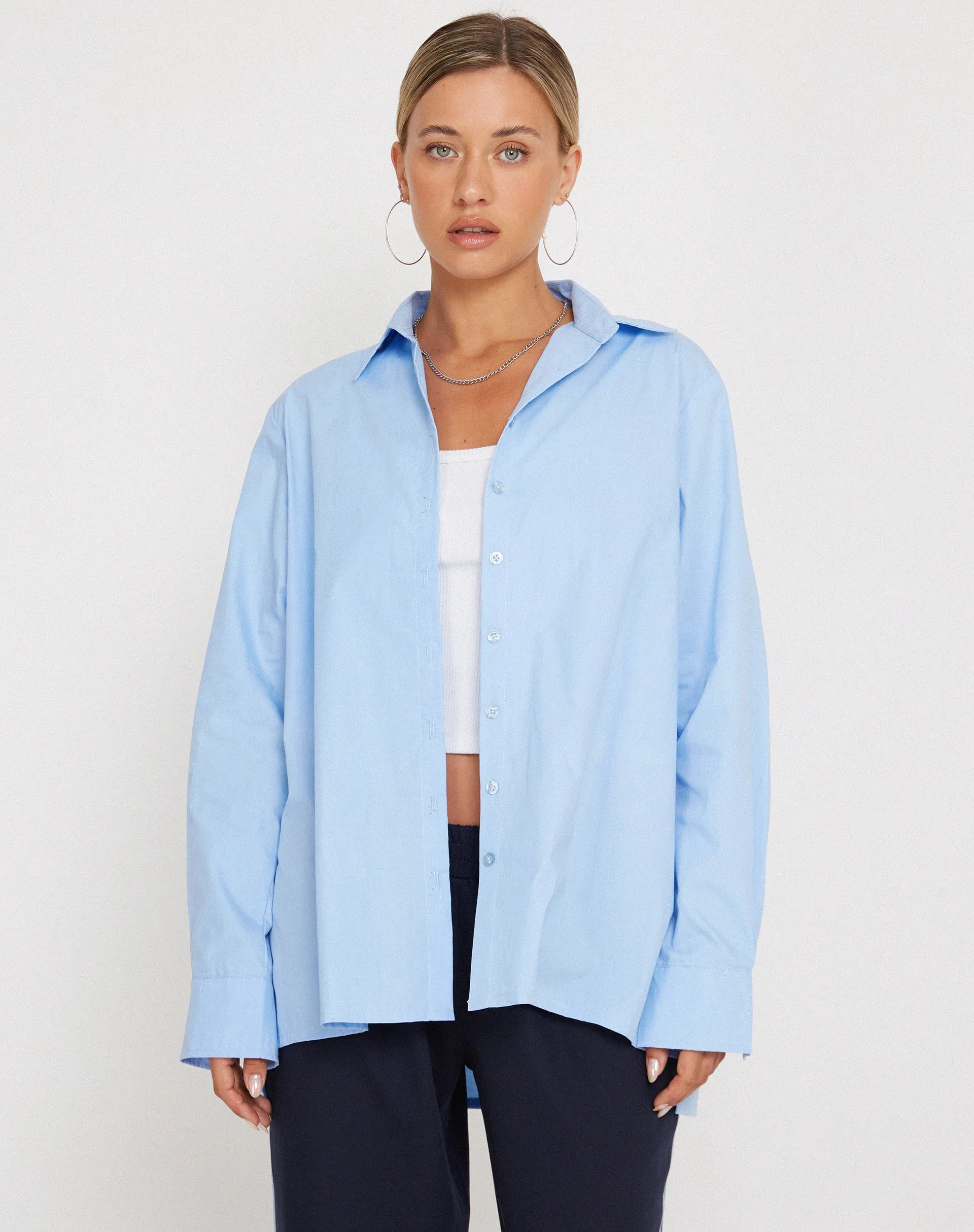 Mavis Button Up Shirt in Poplin Sky Blue
