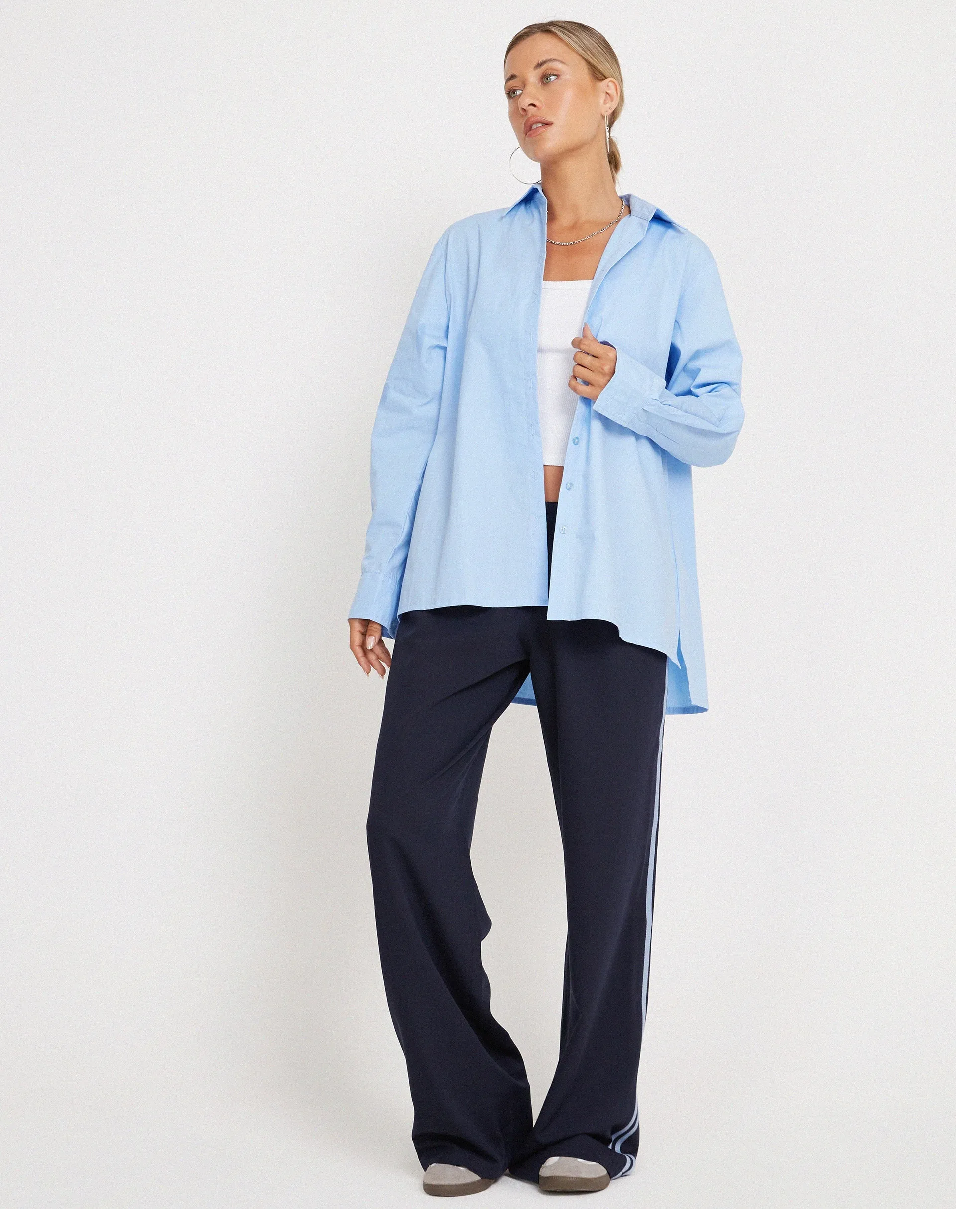 Mavis Button Up Shirt in Poplin Sky Blue