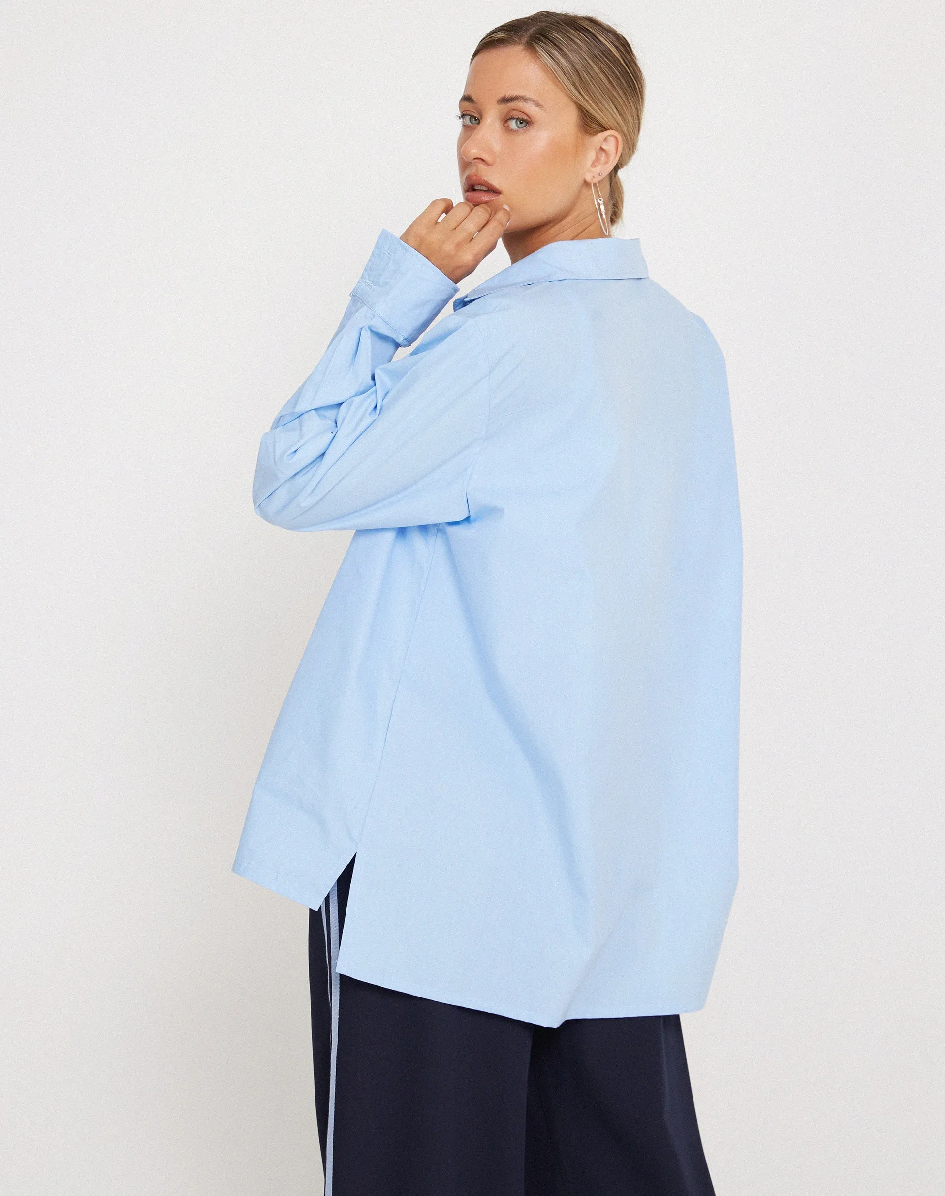 Mavis Button Up Shirt in Poplin Sky Blue
