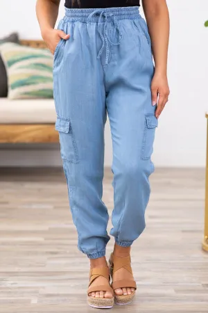 Medium Wash Tencel Cargo Pocket Joggers