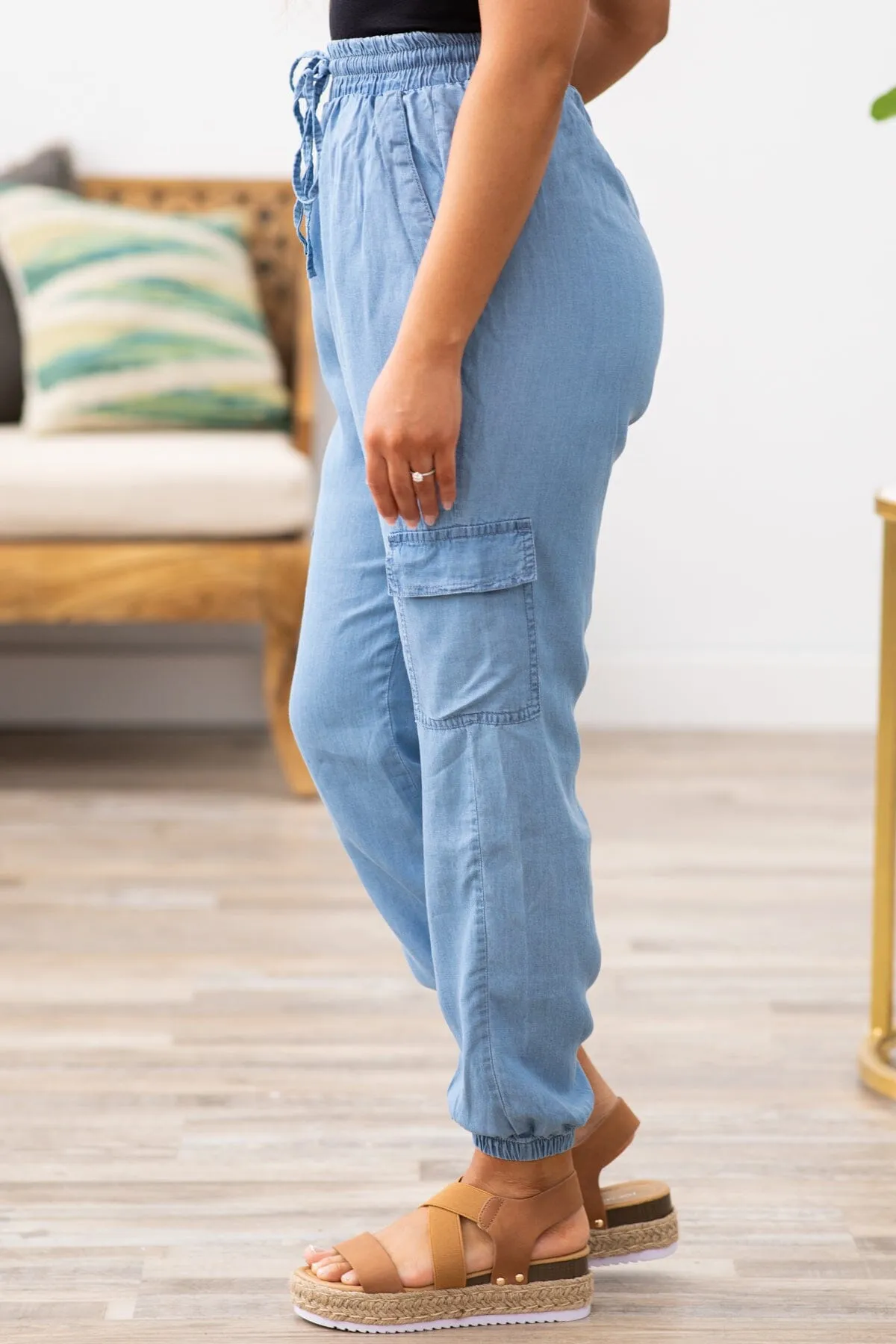 Medium Wash Tencel Cargo Pocket Joggers