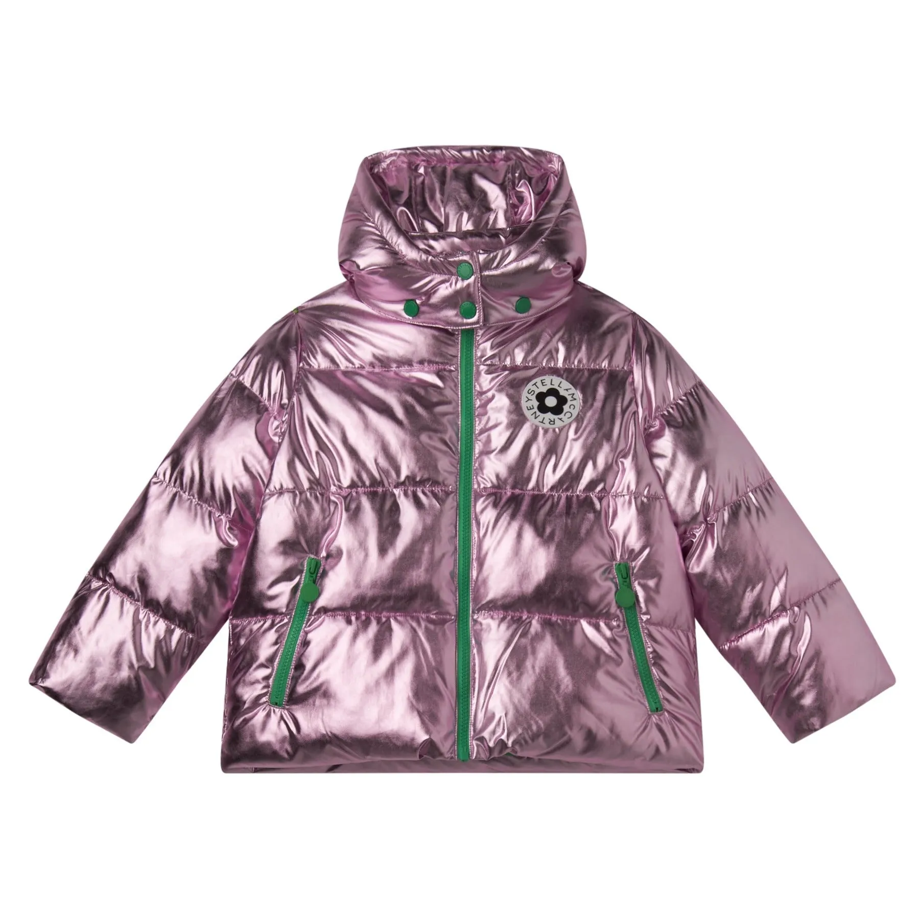 Metallic Pink Badge Puffer Jacket