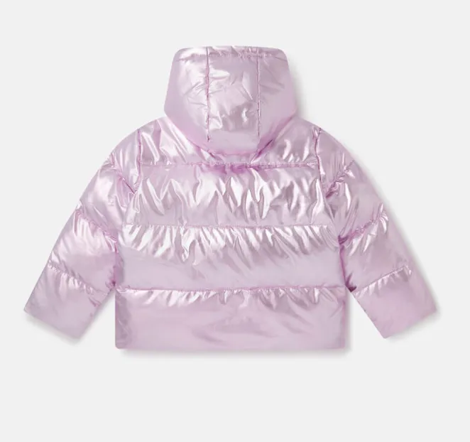Metallic Pink Badge Puffer Jacket