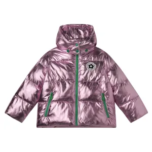 Metallic Pink Badge Puffer Jacket