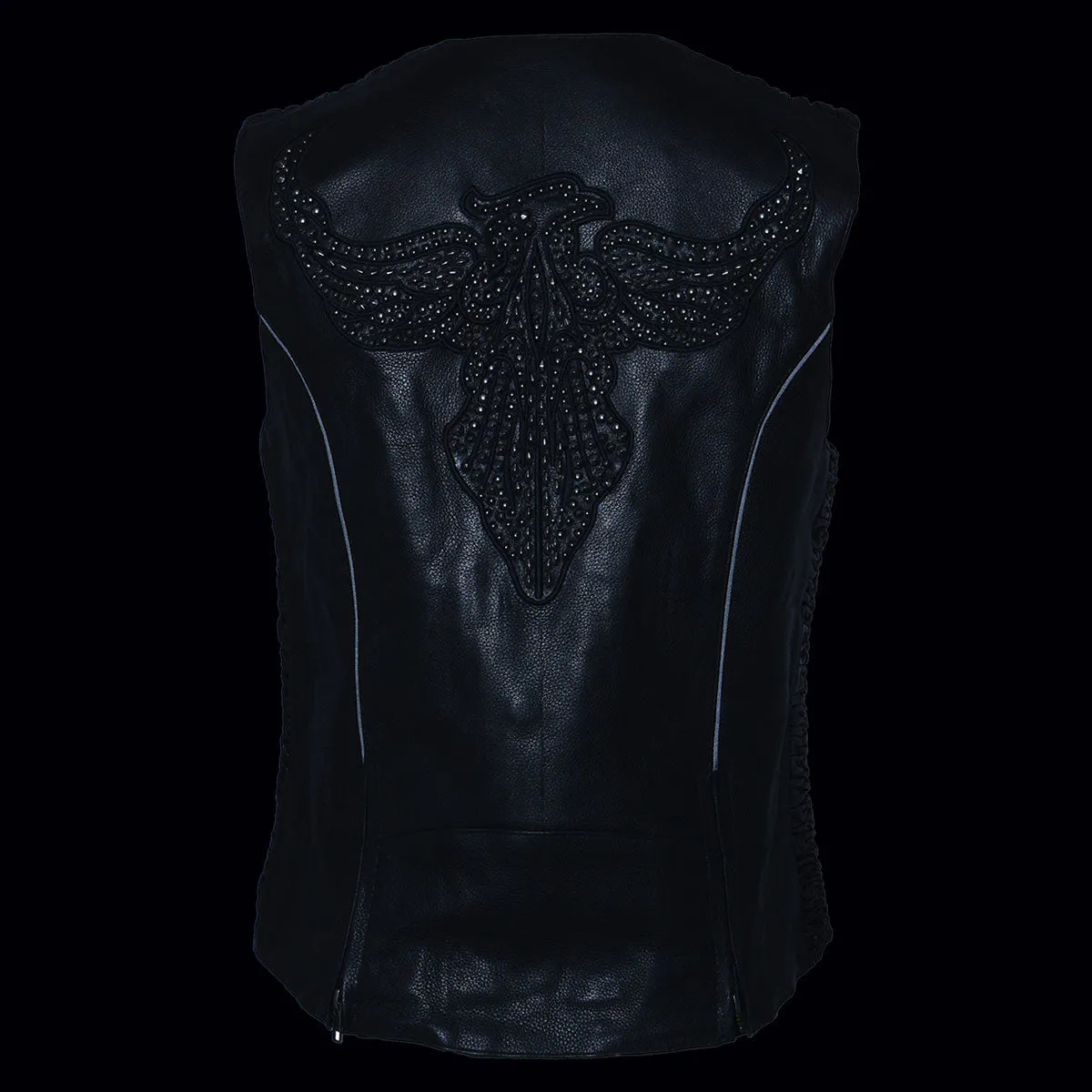 Milwaukee Leather MLL4570 Ladies Black 'Studded Phoenix' Leather Vest