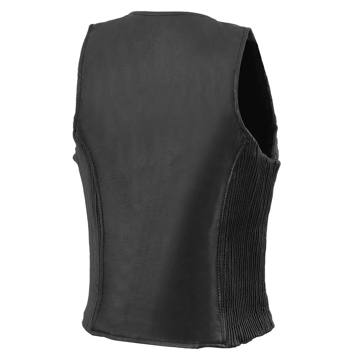 MLL4555 Women's Black Naked Leather Motorcycle Rider Vest- Stretch Side Panel W/Front Zip Closure