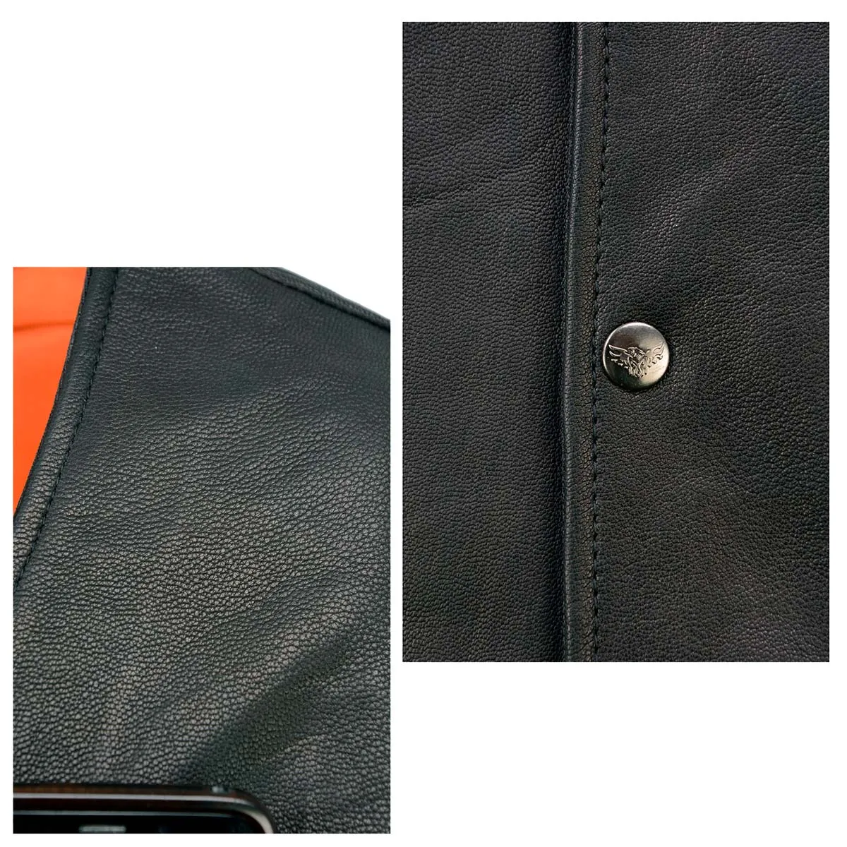 MLM3517 Men's Black Naked Leather Classic V-Neck Straight Bottom Side Lace Motorcycle Rider Vest
