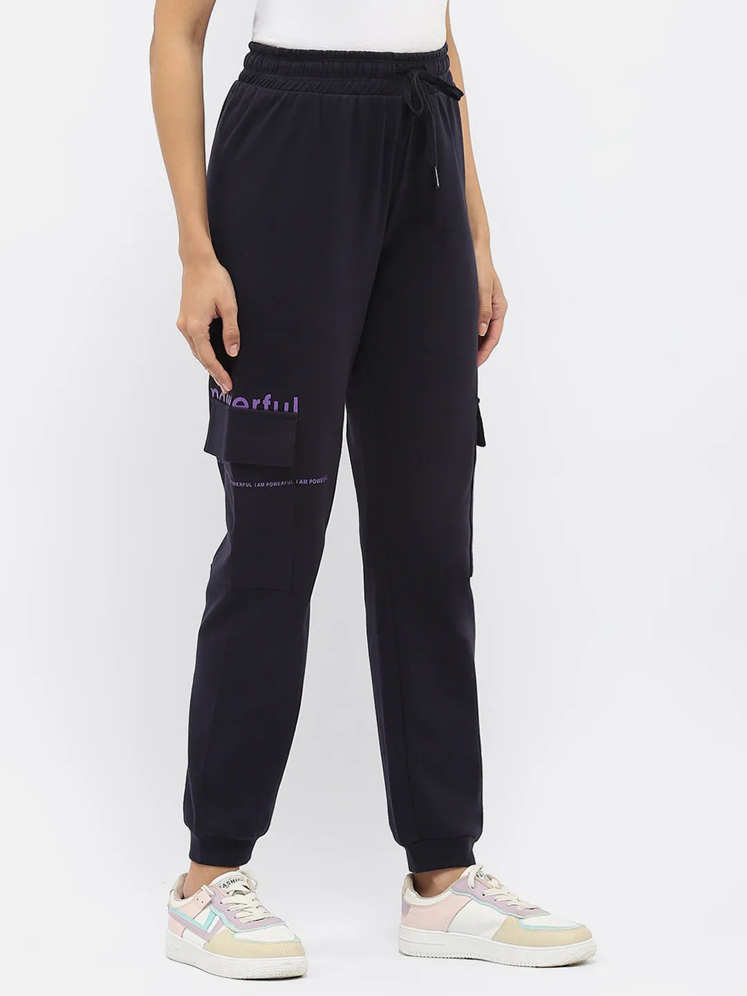mSECRET Typography Navy Blue Drawstring Waist Jogger